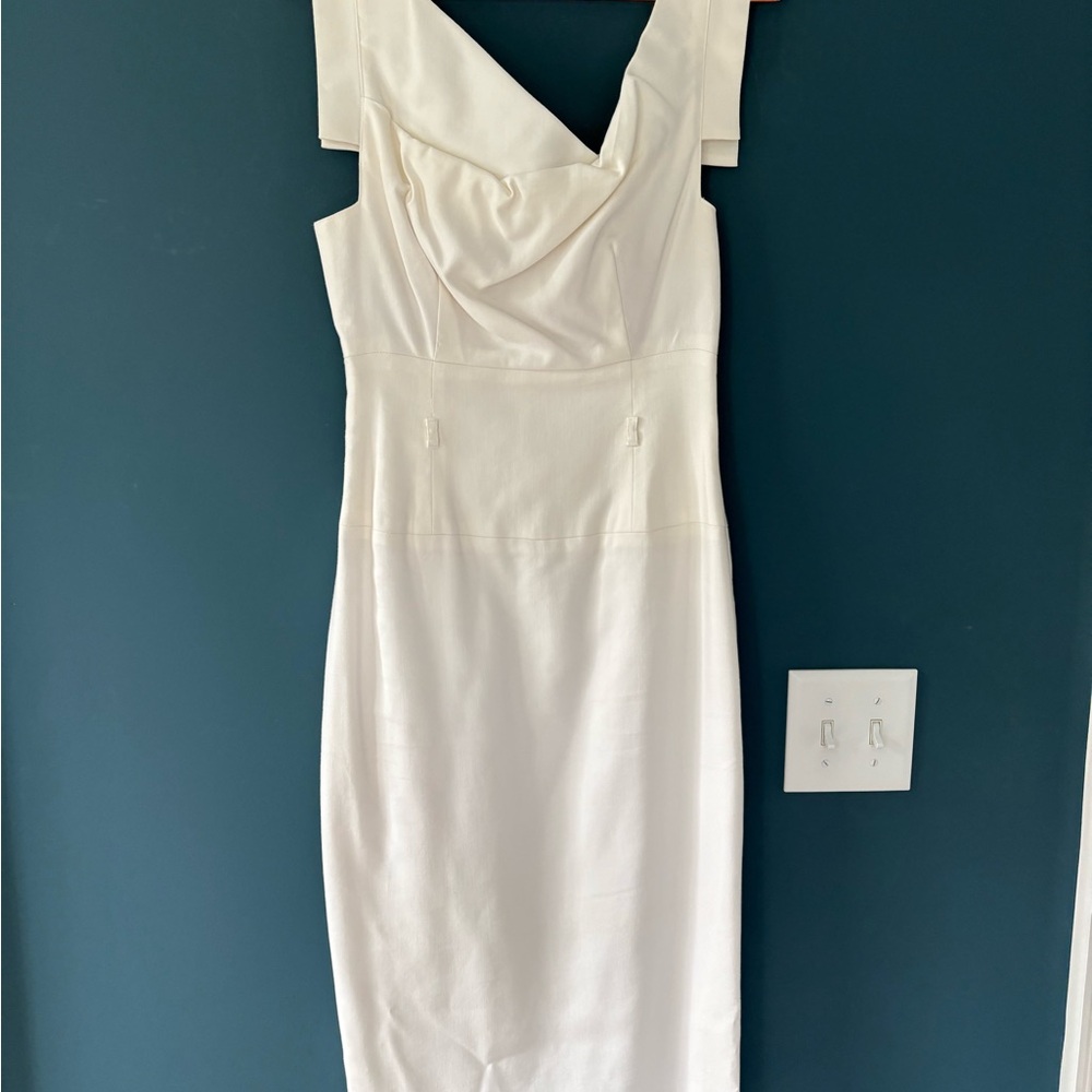 White fitted midi black halo dress size 2